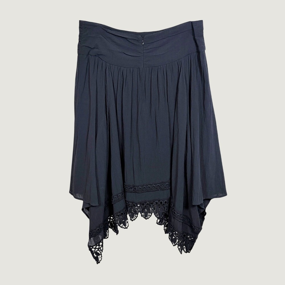 Isabel Marant Étoile Black Cotton Handkerchief Hem Eyelet Lace Boho Skirt 42/L - Picture 6 of 12